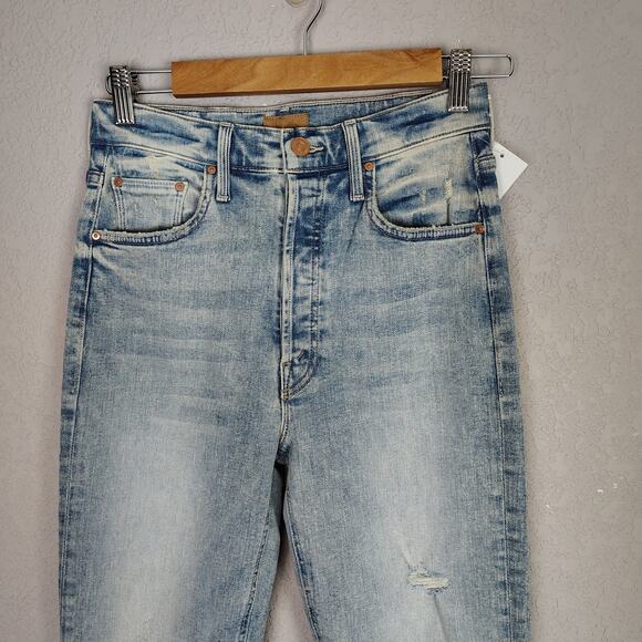 MOTHER The Tripper Jeans Cut Flowers Blue Distressed Denim Size 26 - Picture 9 of 16